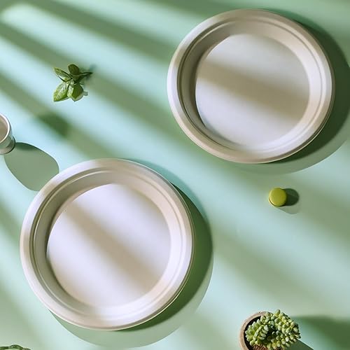 Miniatura 7 de JOLLY CHEF Platos compostables resistentes de 9 pulgadas paquete de 125 Platos ecológicos desechables de papel natural, platos biodegradables de