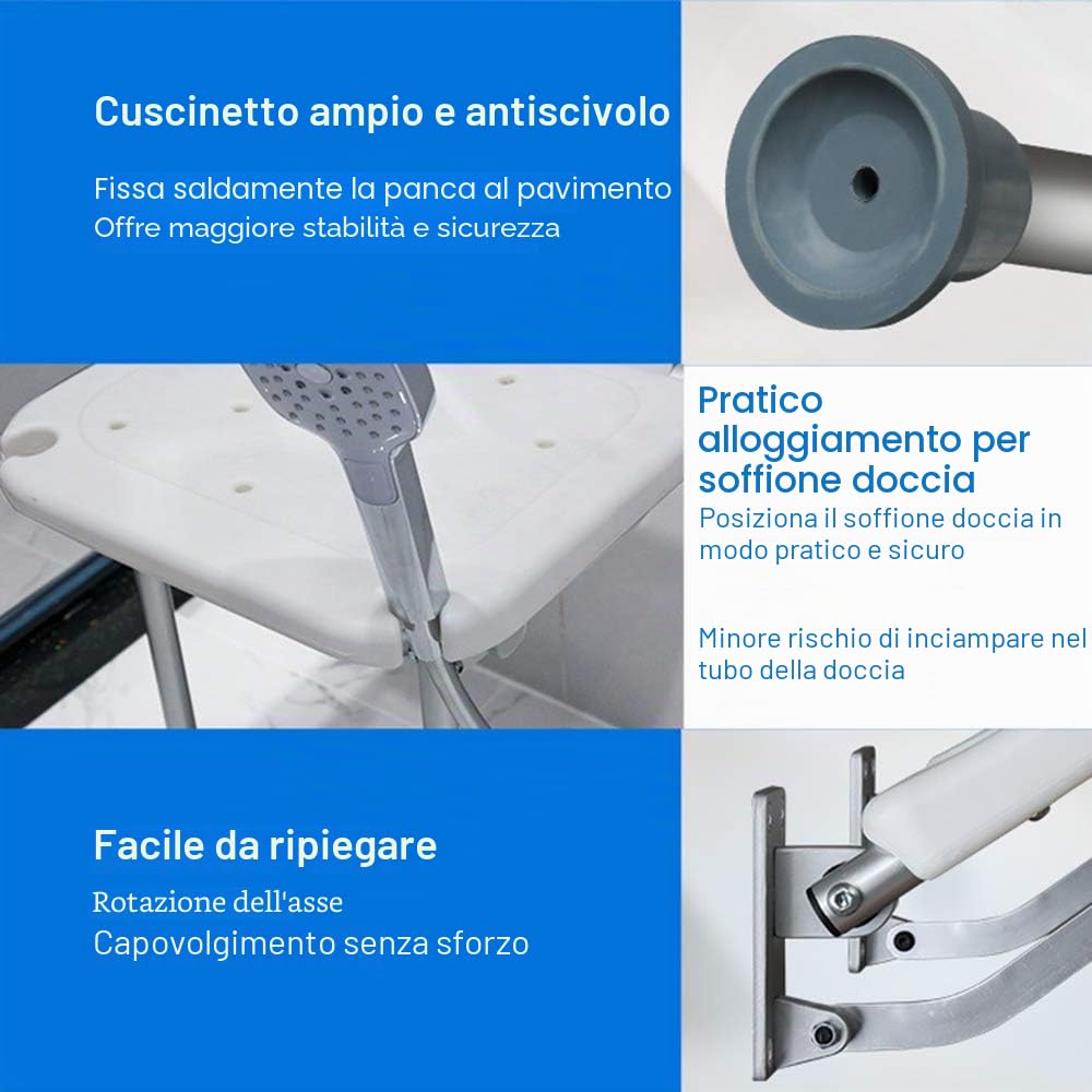 Sedia da doccia pieghevole, Weytoll sedile da doccia pieghevole con gambe, sgabello da bagno con sedile da doccia a parete per anziani