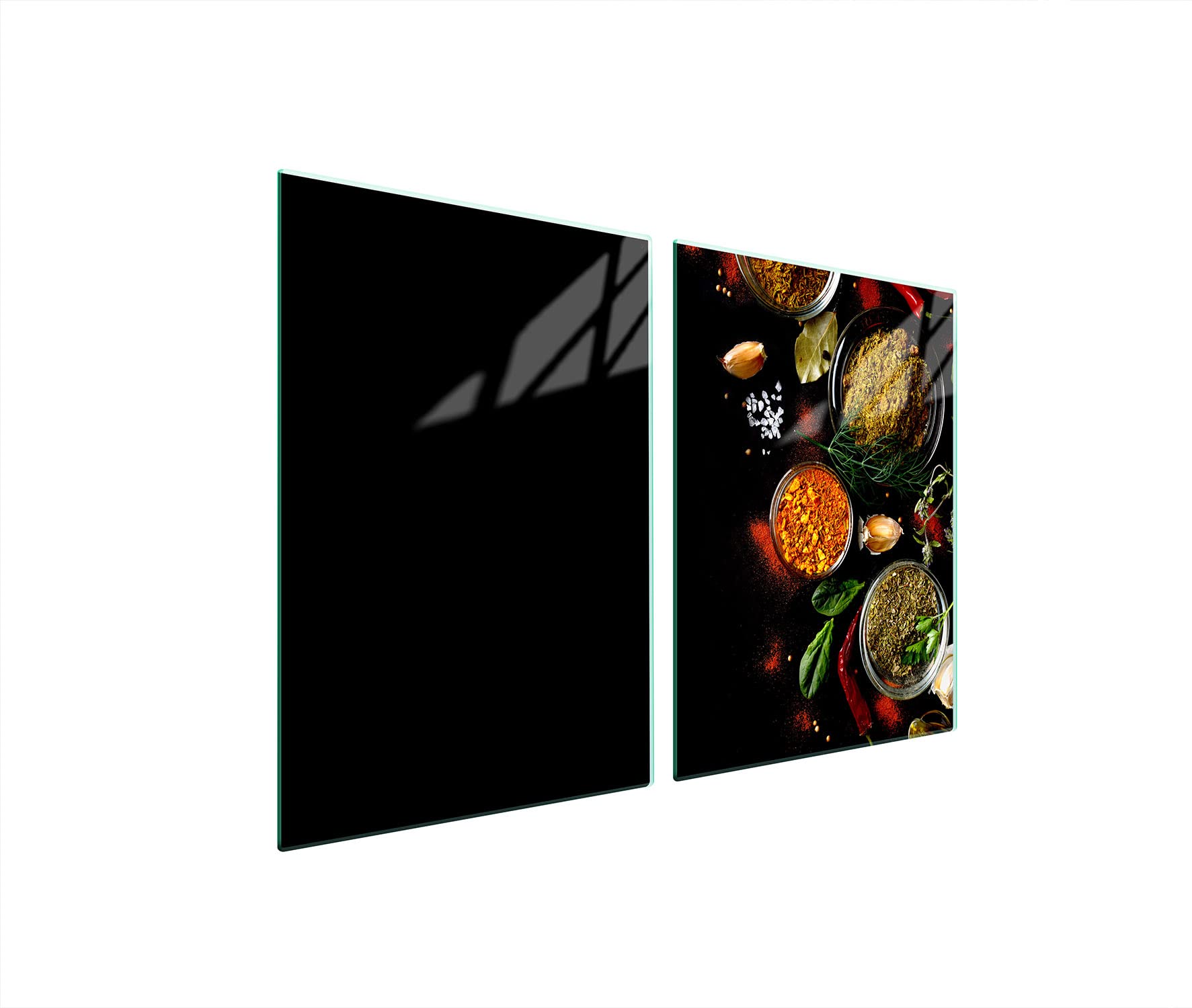 Placas de cocina de 2 piezas 2 x 45 x 52 cm cubierta de vitrocerámica, cocina eléctrica, inducción, protección contra salpicaduras, placa de cristal para cortar, ESPECIAS