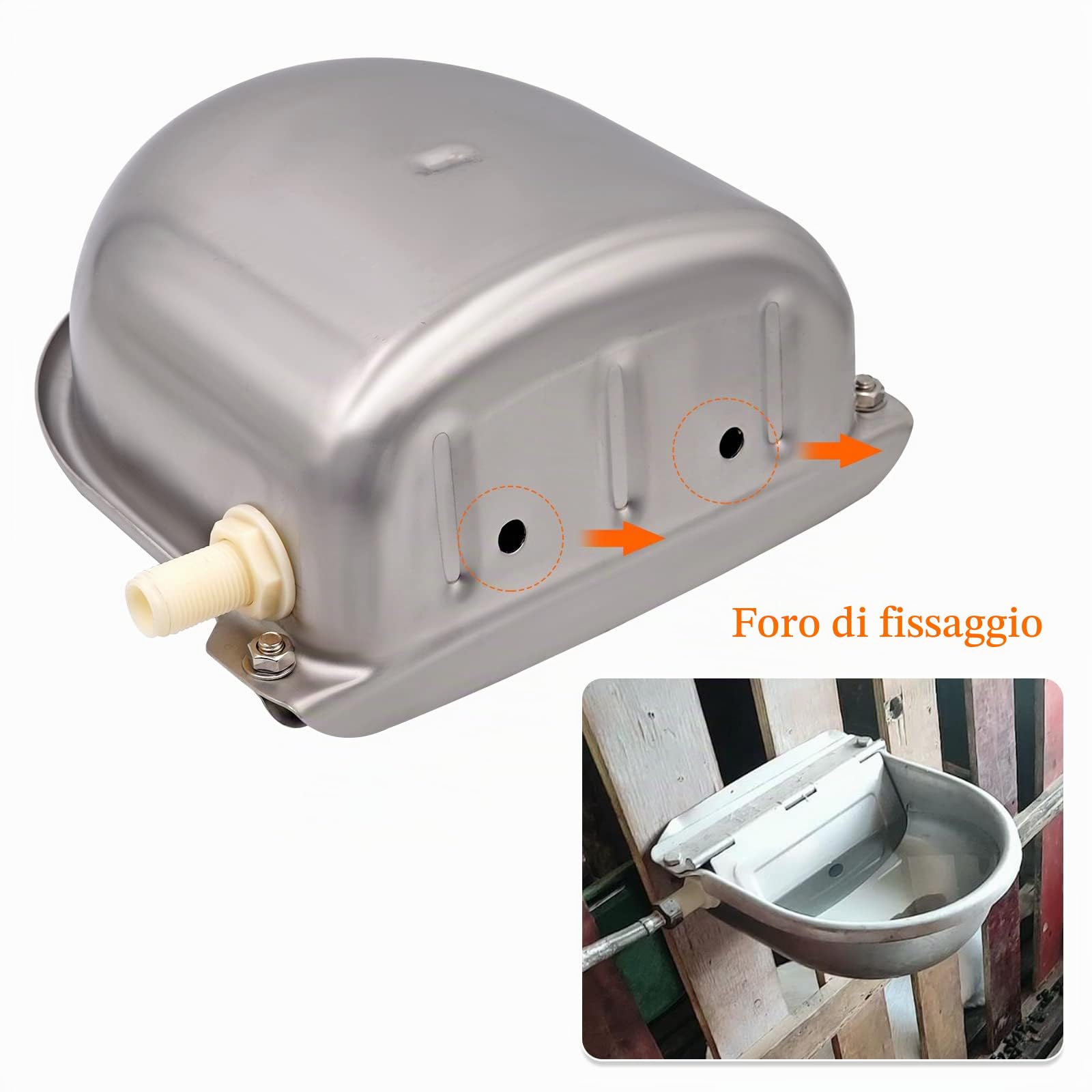 Abbeveratoio per Cani Ciotola per Cavalli in Acciaio Inox con Valvola Galleggiante Regolabile e Tubo Flessibile Intrecciato, Ciotola Automatica per Cani per Bovini, Maiali, Pecore, Galline