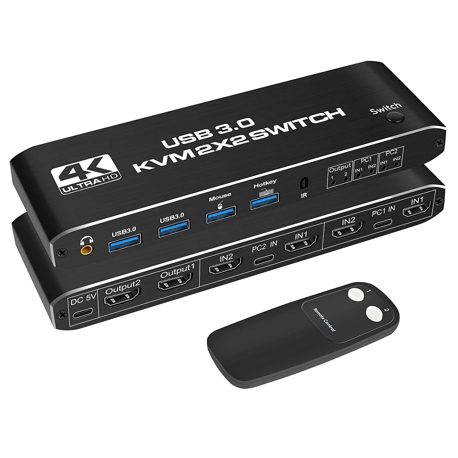 Tobo HDMI 2.0 KVM Switch with 3.5mm Jack Audio Output, USB 3.0 KVM Switch 2x2 for 2 Computers and 2 Monitors 4K@60Hz with 3 Display Method,Hot Key Switching,IR Control-TD-966H-image-16