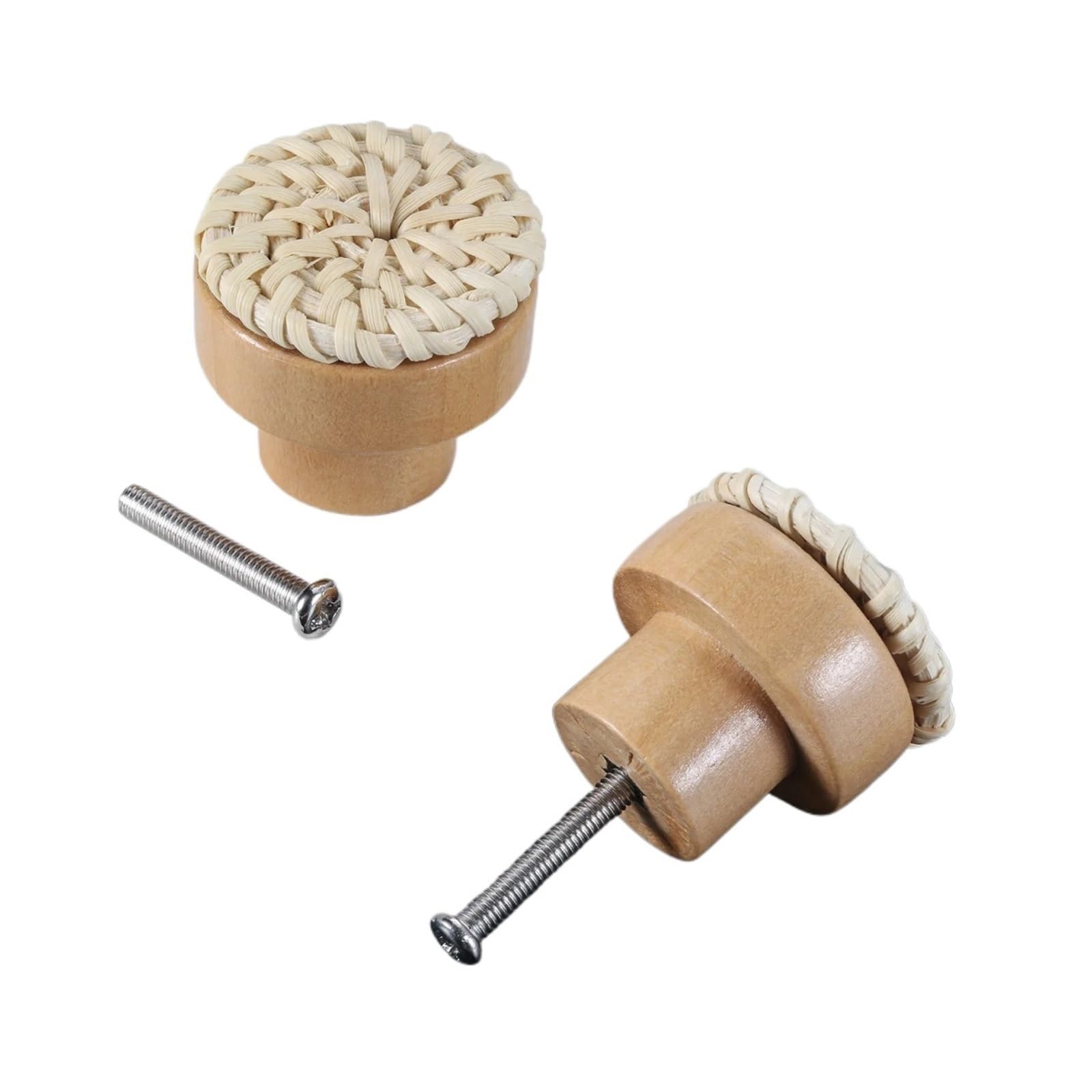 Kldcfhdr 35Mm White 2Pcs Handmade Rattan Wood Cabinet Drawer Knobs With Screws(35Mm White)