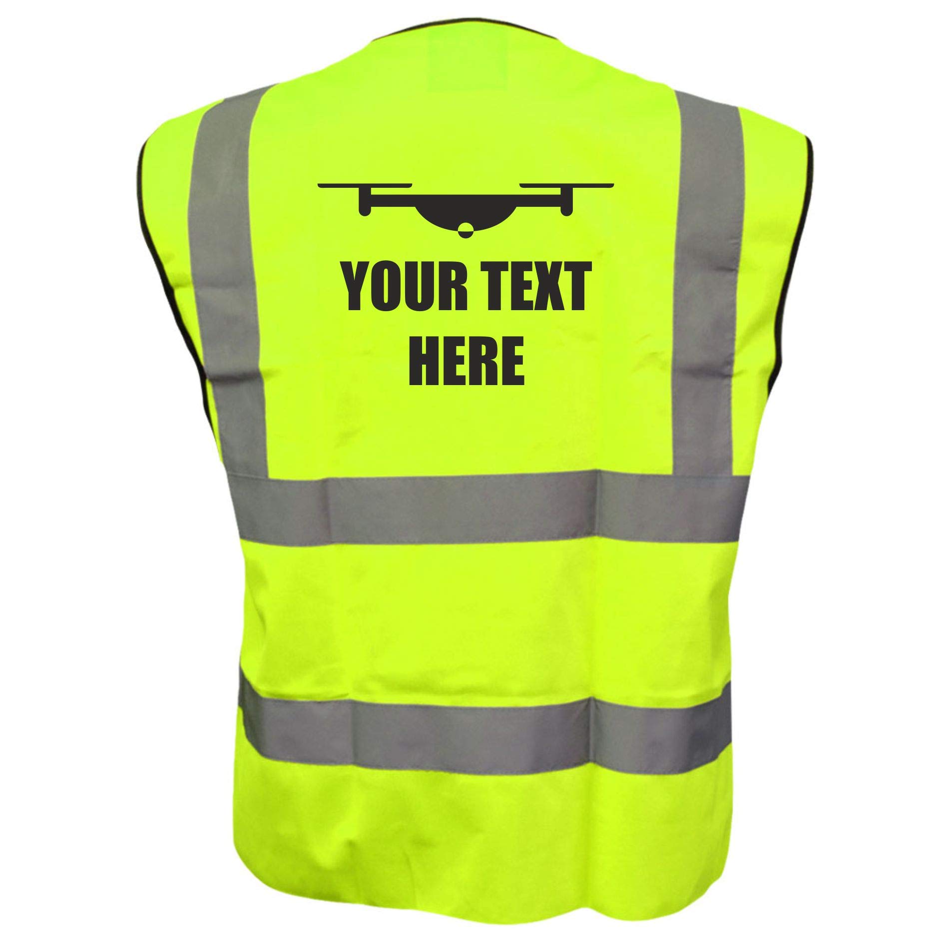 Drone Yellow Hi Vis Vest - Custom Personalised with Your Text - Flying Aerial Drone Pilot Reflective Safety Waistcoat, Brookhivis