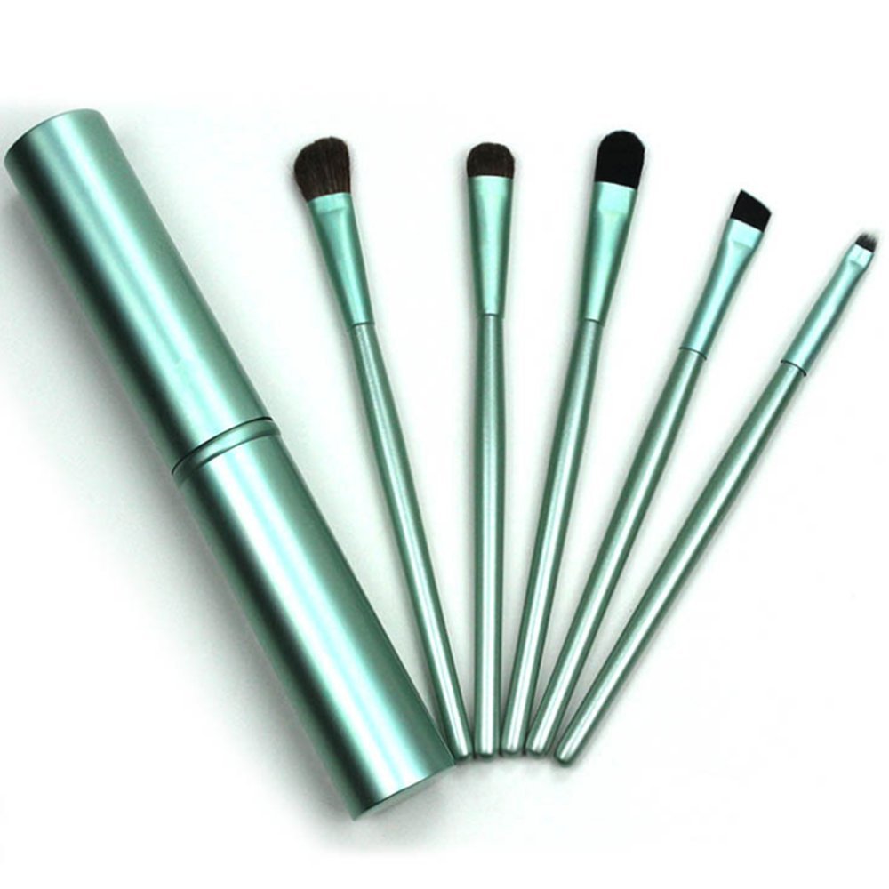 5 Pezzi Pennelli per ombretti e Trucco Set di pennelli per Cosmetici + Pennelli Rotondi per Eyeliner, Azzurro