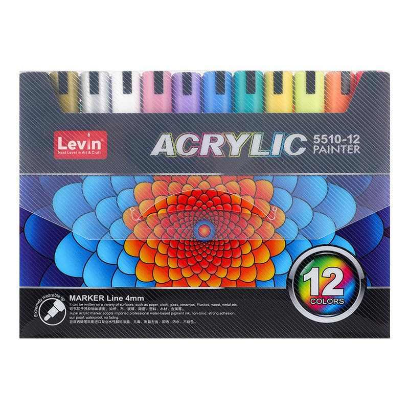 Levin THE NEXT LEVEL IN OFFICE STATIONERY Acrylic Paint Marker Pens 12 Colors Medium Point Tip Art Markers For Diy Glass, Ceramic, Rock, Wood, Canvas, Highly Pigmented Acrylic Pens, Multicolor (B09MB3JP41) Amazon Price History, Amazon Price Tracker