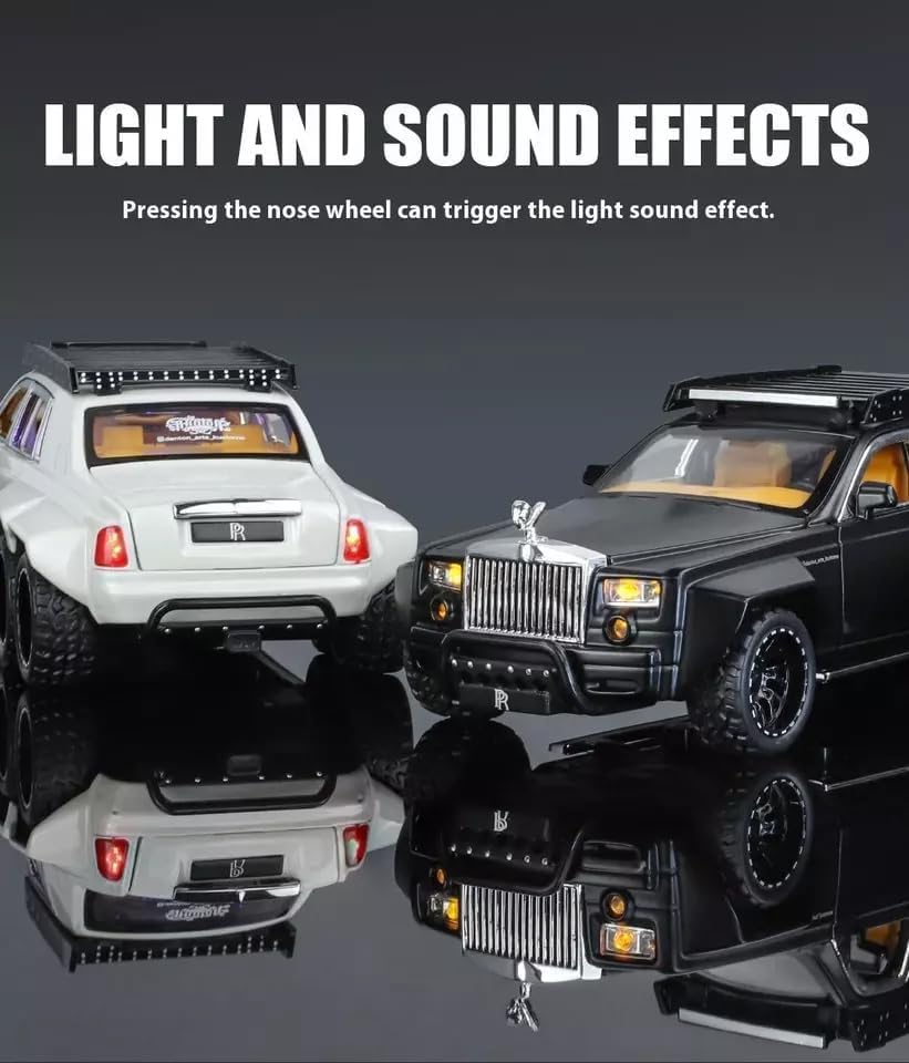 Image of 1:32 Rolls-Royce Phantom 6x6 Alloy Pickup Diecast Model Car Sound & Light Diecast Model Car Vehicle for Kids Best Gift Toy (1:32 Rolls-Royce Phantom 6x6 - Black)