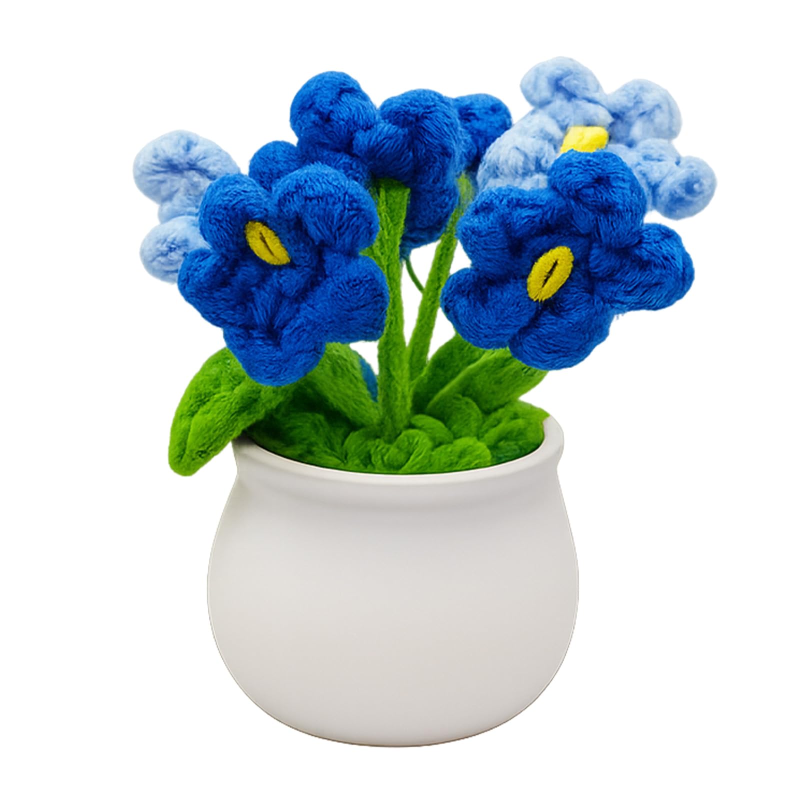 FUG Handmade Crochet Flower Bouquet, Artificial Knitted Potted Plants for Home Office Table Decor (Blue)