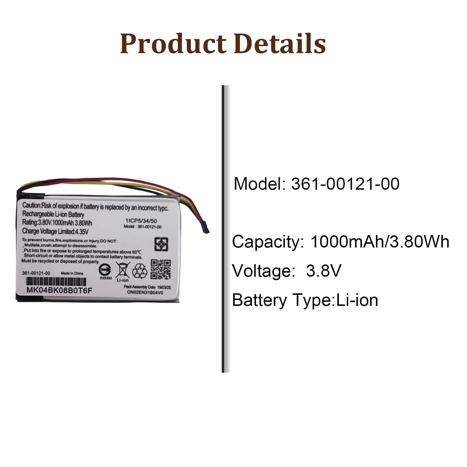 Batería de repuesto 361-00121-00 compatible con Gar-min Edge 830, rastreador GPS 530, dispositivos de navegación
