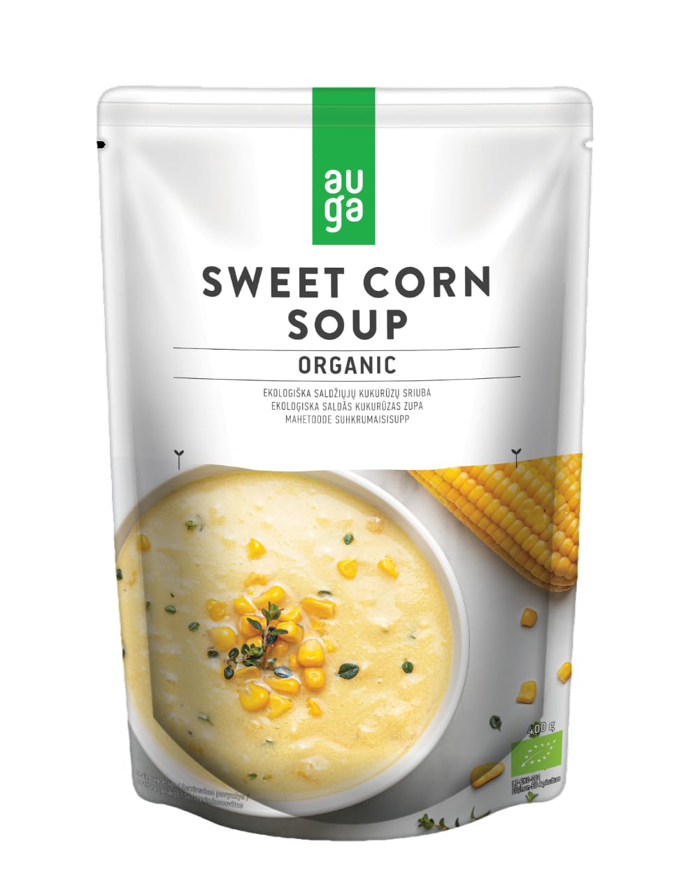 AUGA | Organic Sweet Corn Soup | 400g | L 17.75 W 6.65 H 10.15 | Stand-up pouch |