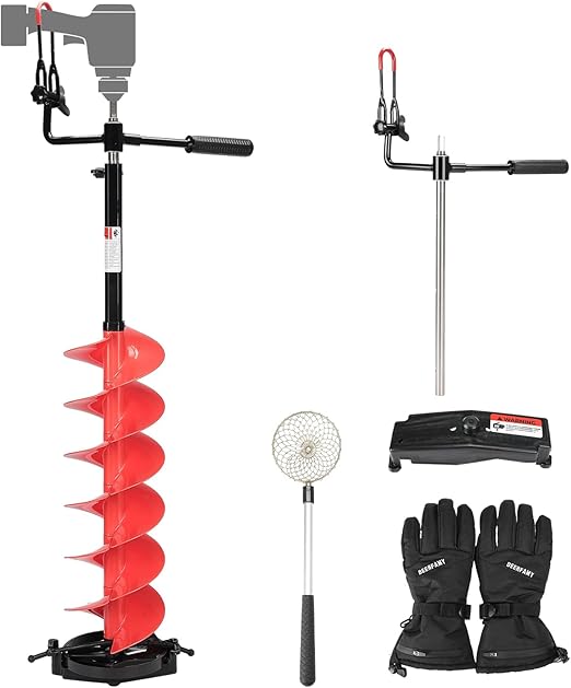 DEERFAMY Ice Fishing Auger, 8 Inch in Diameter Nylon Ice Auger, 47 Inch