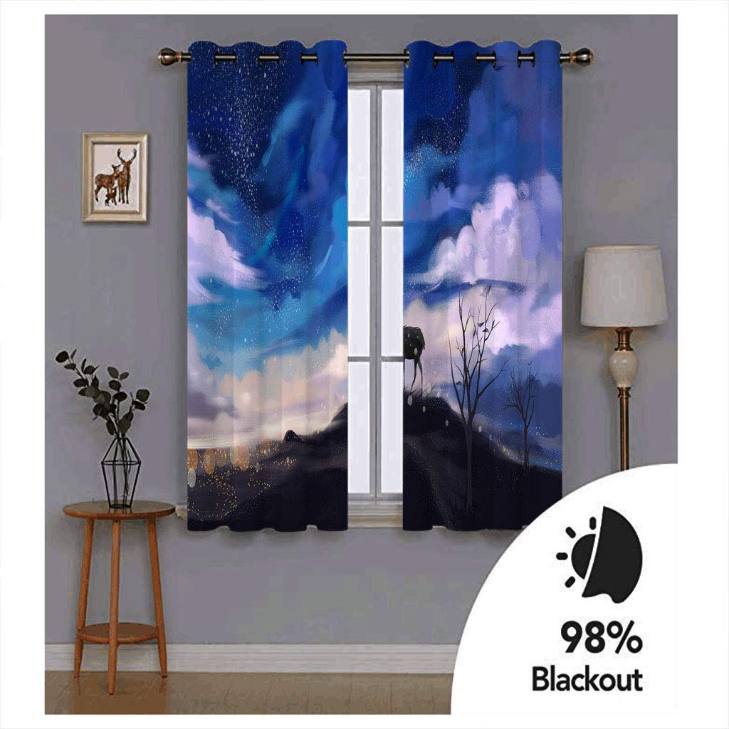 Rideaux Salon Voilage Occultant Thermiques 3D Ciel Bleu Et Nuages Blancs Abstraits Rideau Salon Design Moderne Chambre Enfant Bebe Fille 280x260Cm Polyester Fenetres Occultants Isolant Lot De 2