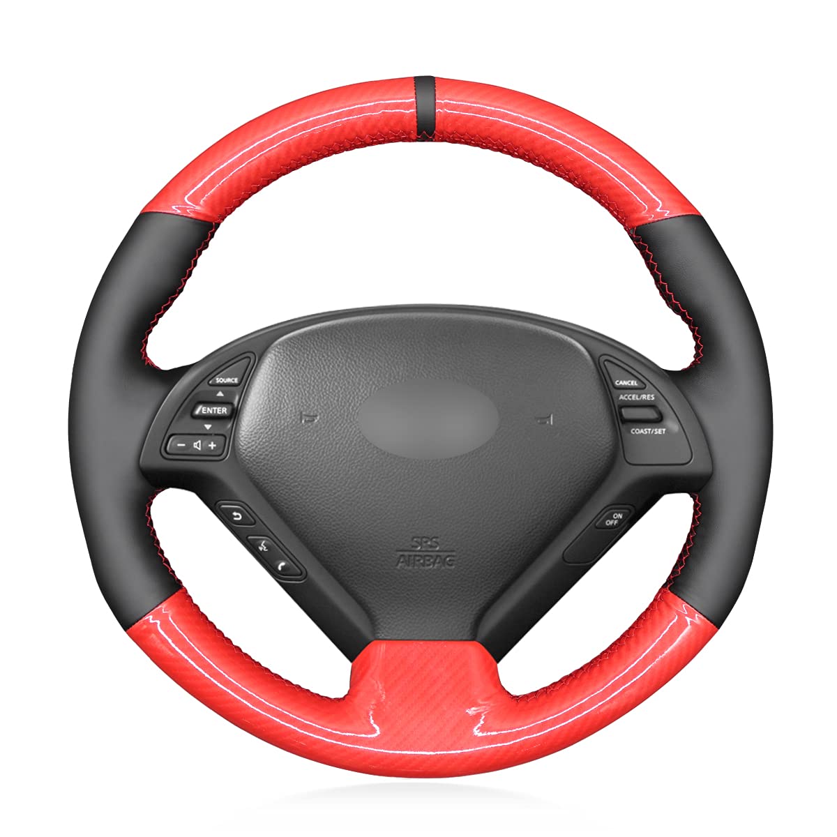 MEWANT Red Glossy Carbon Fiber + Black Microfiber Leather Steering