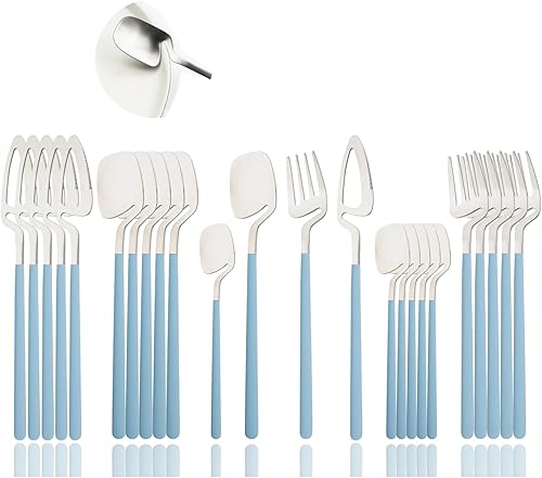 JASHII Juego de cubiertos de acero inoxidable de 24 piezas con acabado satinado, juego de utensilios de cocina para 6 vajillas, apto para