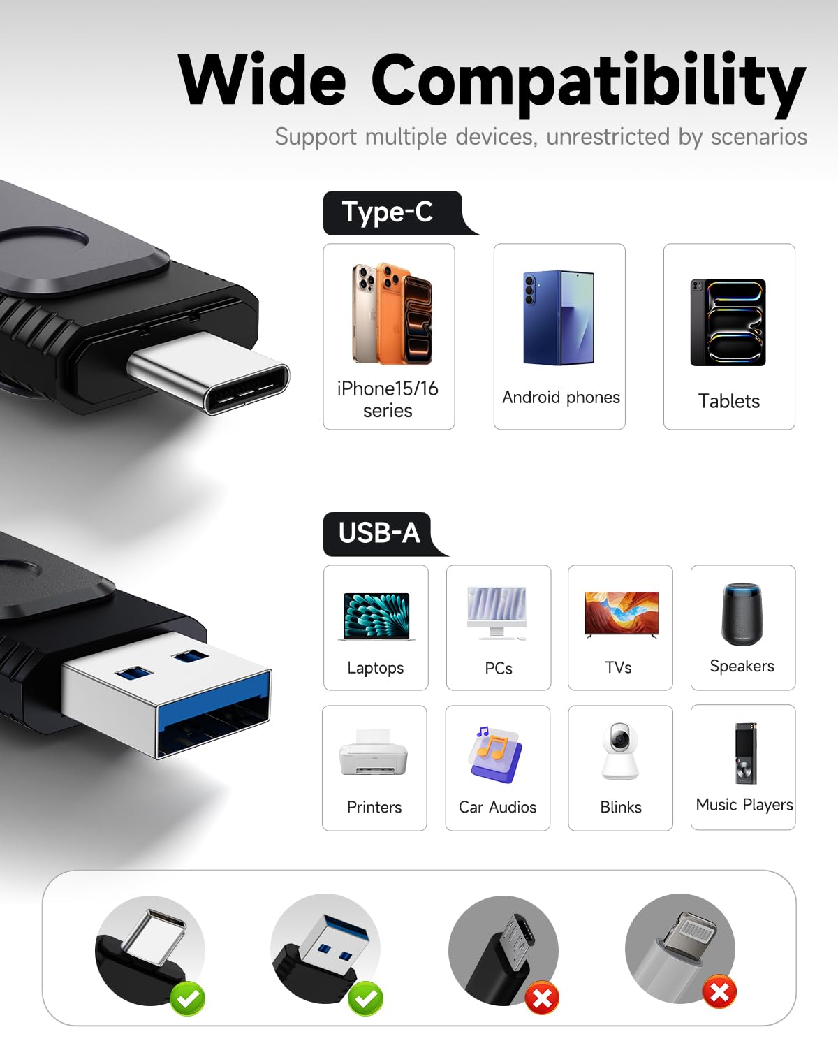 MOSDART Chiavetta USB C e A 3.1 da 256 GB, con portachiavi, colore: nero