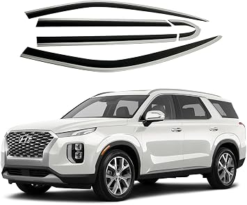 AUTOCLOVER Tape-On Rain Guards Window Visors 6 Pcs Set for Hyundai Palisade 2020 2021 2022 2023 2024 / Window Deflectors, Out-Channel Vent Shades Chrome Line Black
