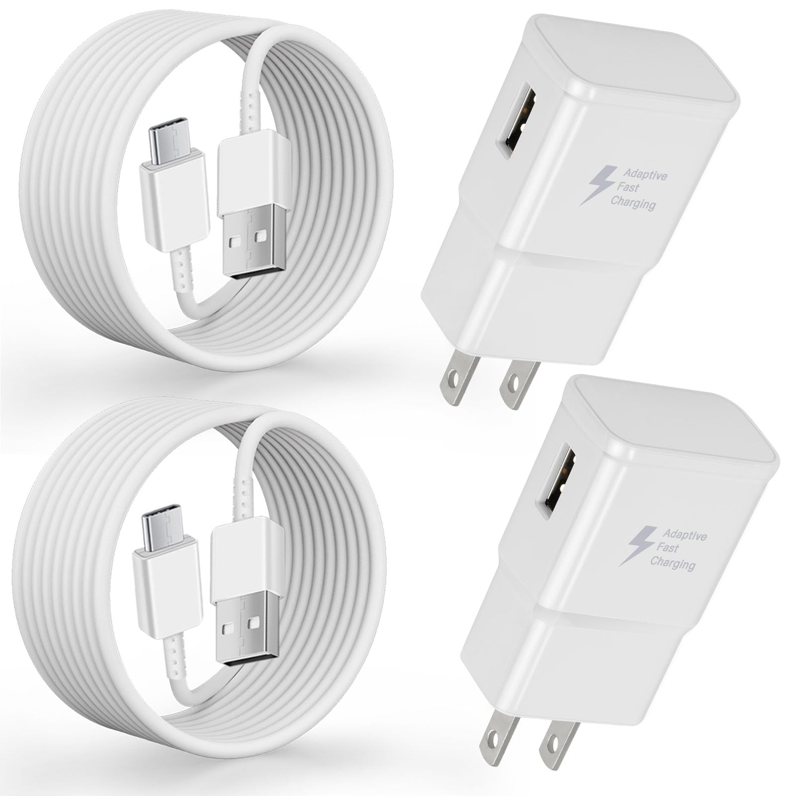 Charger for Samsung Phone, Adaptive USB Charger with 5FT USB Type C Cable for Samsung Galaxy S25/S24/S23/S22/S21/S20 Ultra/S10/S10e/S9/S8/Z Flip3/A56/A55/A53/A36/A25/A16/A15/Note 8/9 (2 Pack White)