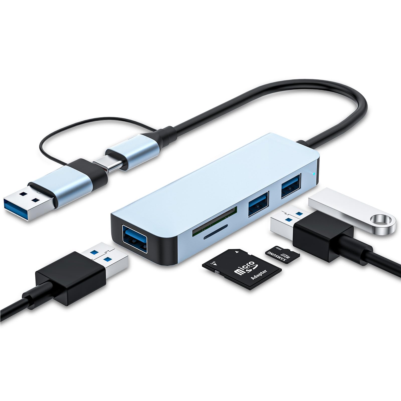 Extensor multipuerto USB C de aluminio premium con transferencia USB 3.0 y ranuras SD 8