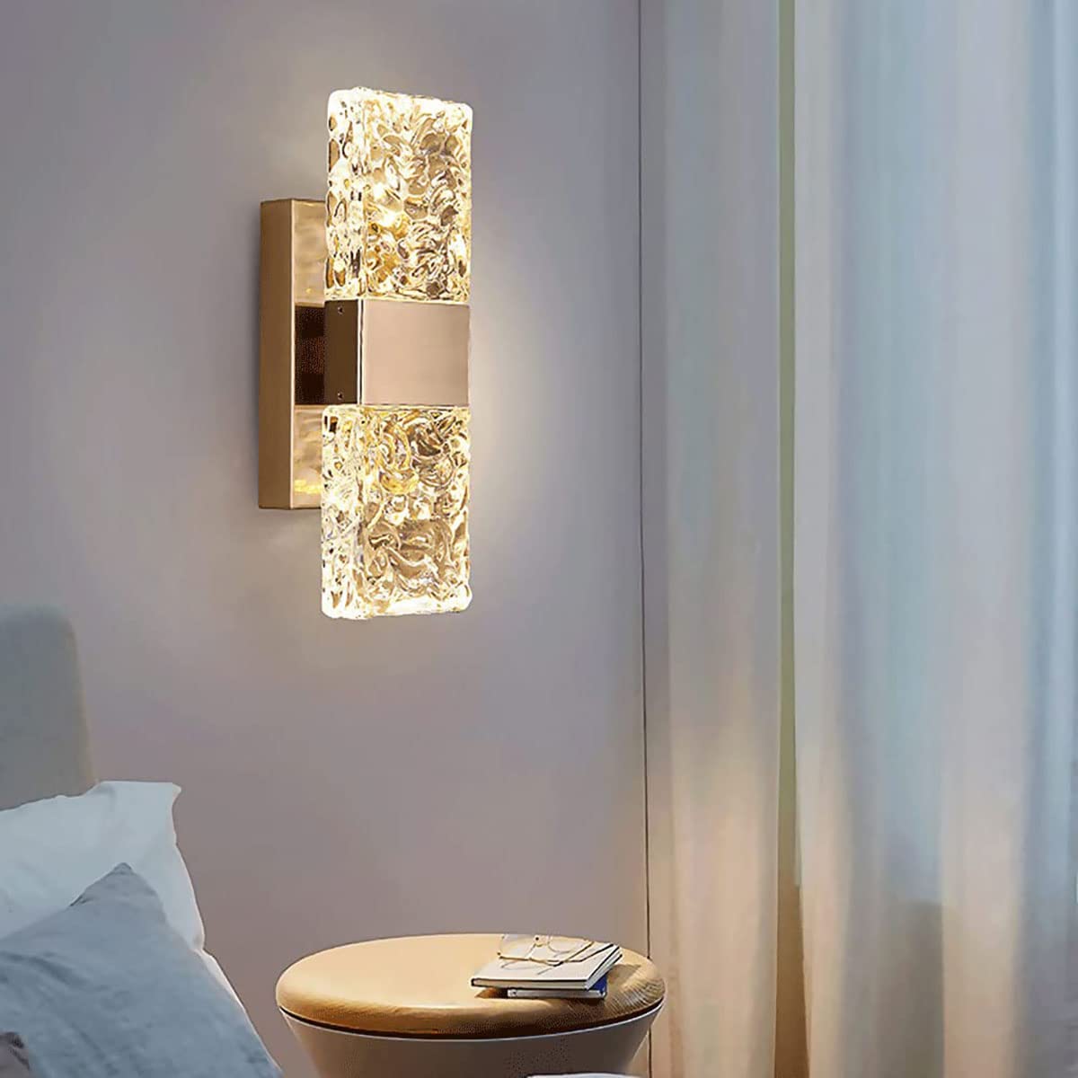 Moderna Lámpara De Pared De Cristal, E14 Lámpara De Cristal Para Apliques De Pared, Para Sala De Estar Dormitorio Cocina Pasillo Escaleras Restaurante Hotel Iluminación (Oro-A)