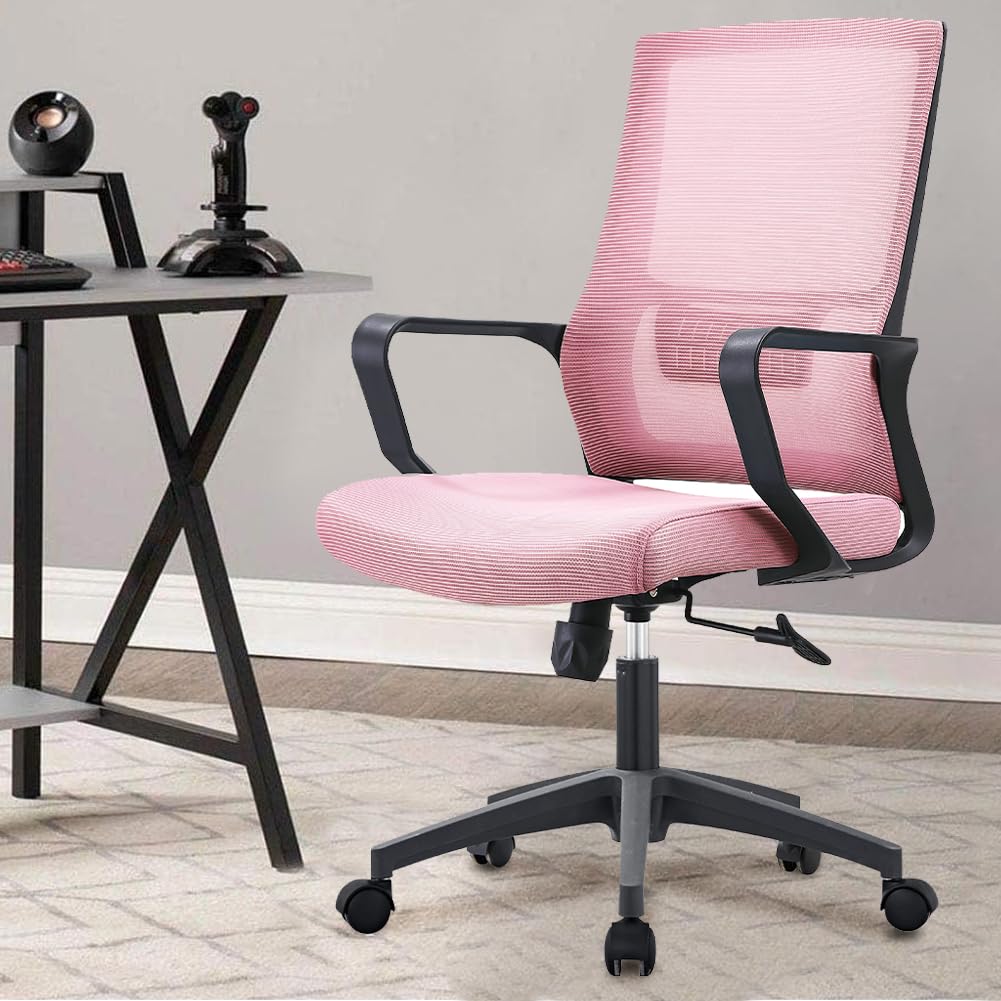 Shally Dogan Chaise de Bureau Ergonomique Fauteuil de Bureau pivotant, Hauteur réglable, Dossier en Maille Respirante, revêtement en Nylon synthétique Rose