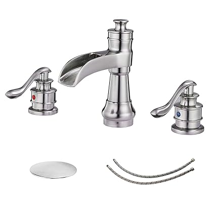 BWE Waterfall Commercial 8-16 Inch 3 Holes Two Handle Widespread Bathroom Sink Faucet Brushed Nickel