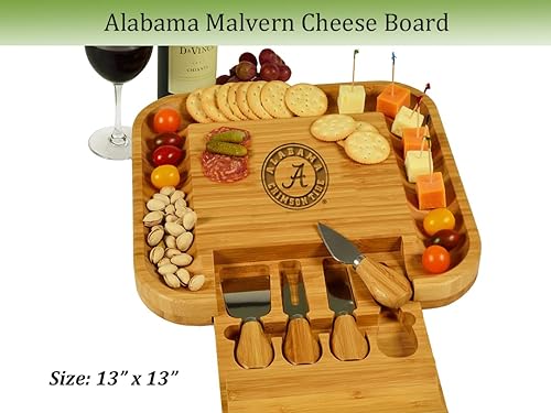 Miniatura 2 de NCAA Alabama Crimson Tide - Tabla de quesocharcutería con licencia oficial de bambú con juego de cuchillos y marcadores de queso por Picnic at Ascot