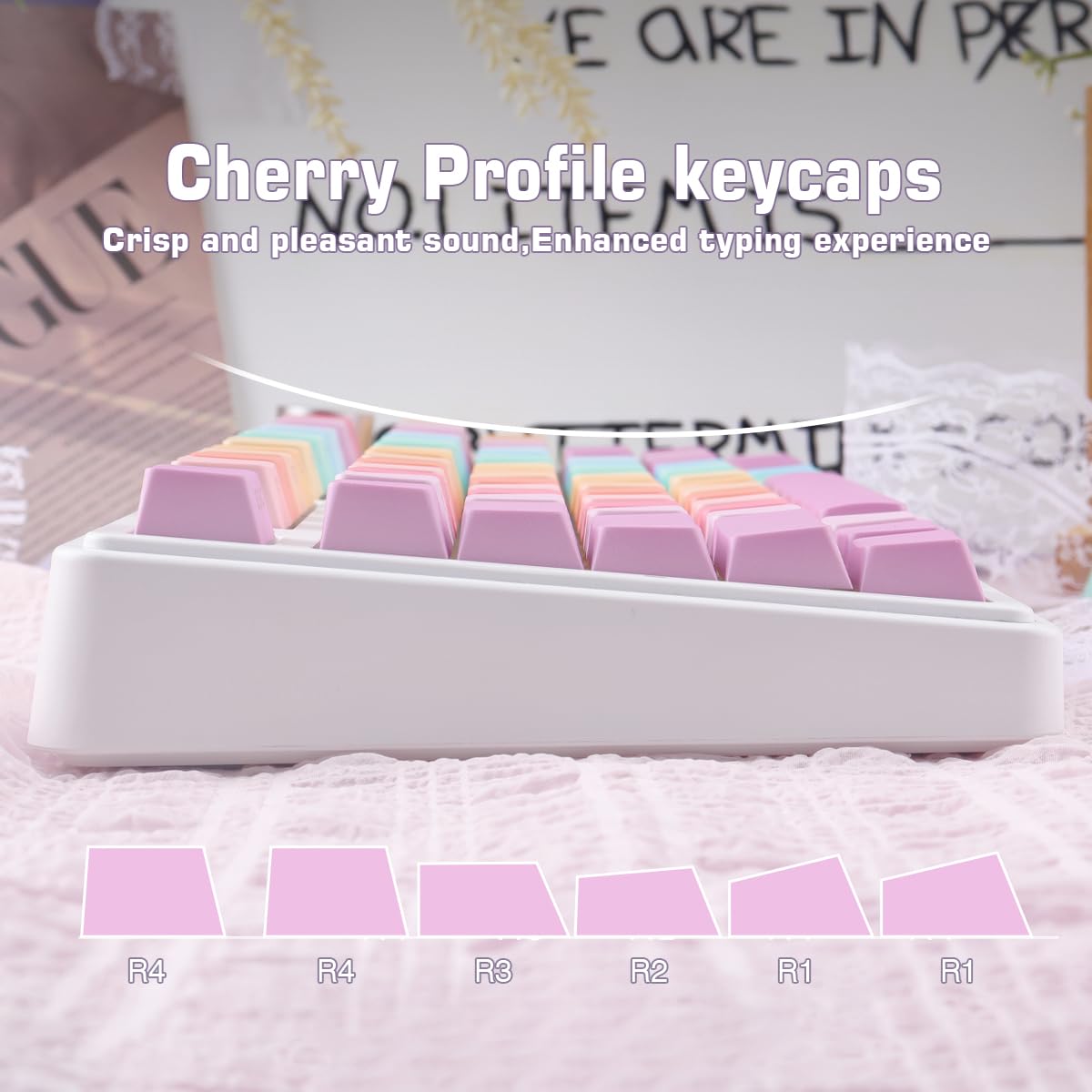 Tsungup Lot de 131 touches en PBT imprimées sur le côté - Motif arc-en-ciel mignon - Pour clavier mécanique Cherry MX