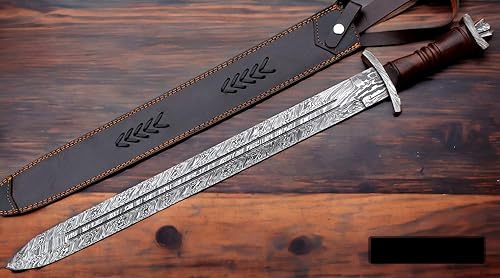 Miniatura 4 de Espada de acero de Damasco forjada a mano personalizada Espada de daga suiza Viking Gladius Espada de doble filo Espada de Gladiador de sangre