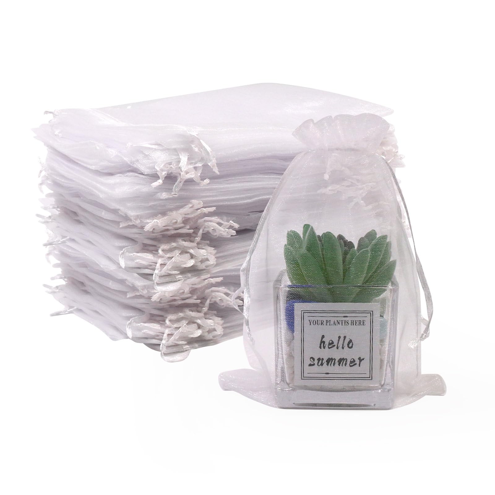 SumDirect 100Pcs 5x7 inch White Sheer Drawstring Organza Jewelry Pouches Wedding Party Christmas Favor Gift Bags