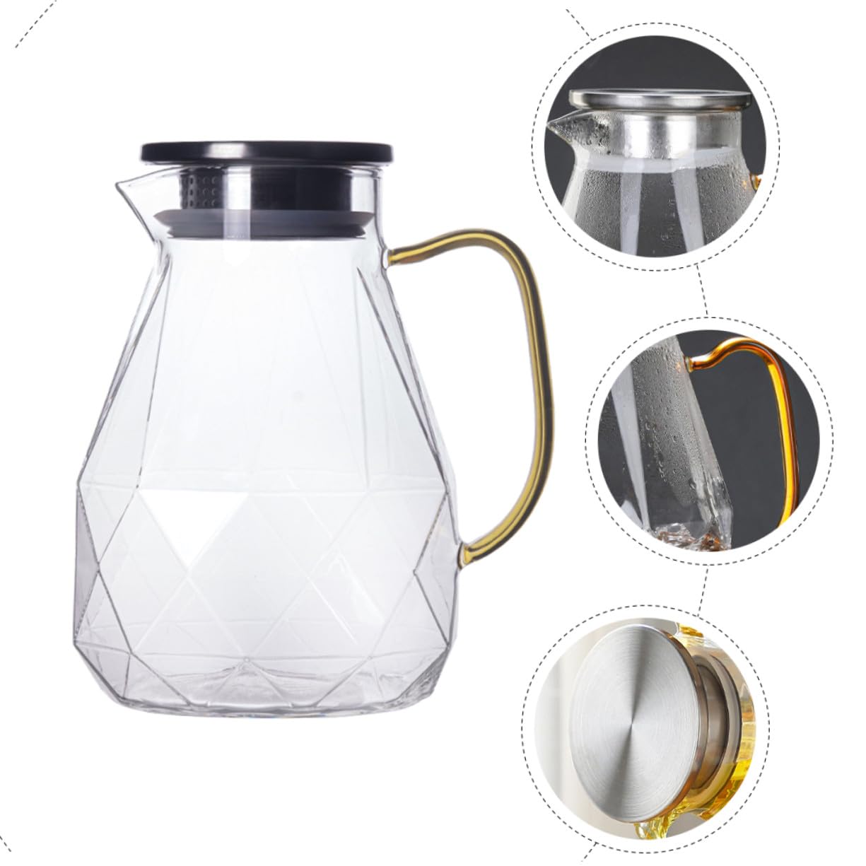 Jarra de Grande con Tapa de Acero Inoxidable Jarra para Agua Fría y Té Helado con Asa Ergonómica y Antigoteo para Bebidas Frías y Calientes el Hogar