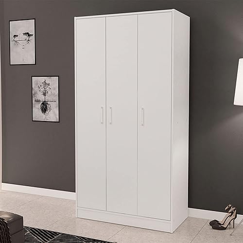 Boahaus Armario Siegen, 3 puertas, 3 estantes interiores, acabado blanco