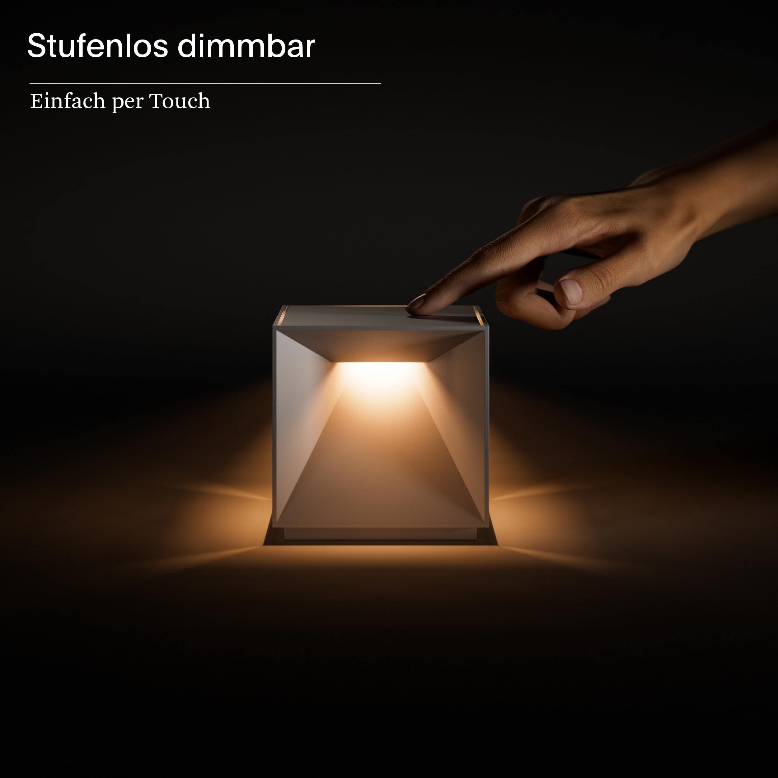 SIGOR Nutalis - Lampada da tavolo a LED dimmerabile, a forma di cubo, per interni ed esterni, IP54, resistente agli spruzzi, altezza 10 cm, ricaricabile con Easy Connect Puk, durata 9 ore, bianco neve