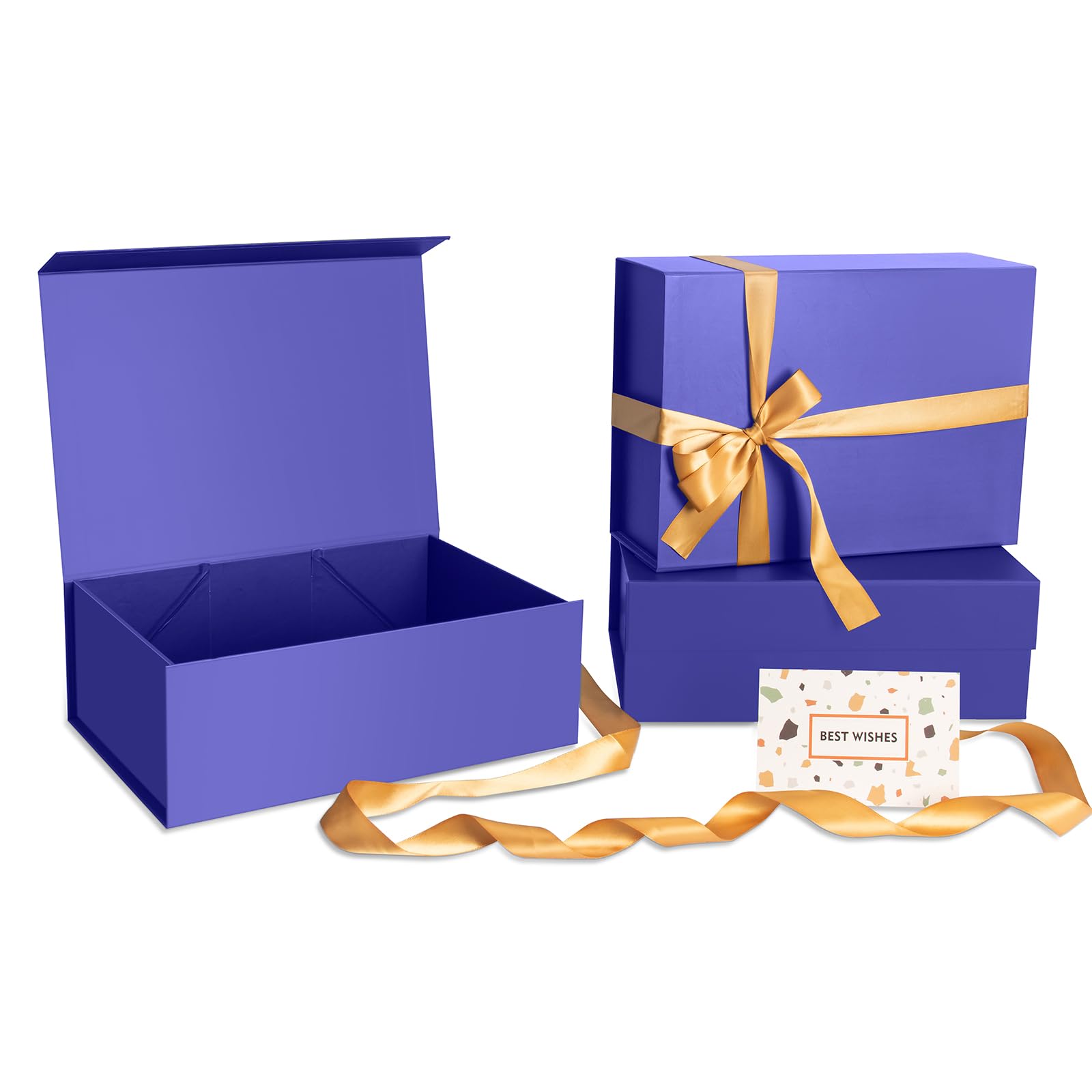 CHARMGIFTBOX Gift Boxes with Lids and Ribbon, 23x18x10 cm Collapsible Magnetic Closure Luxury Packaging Box, Reusable Storage Box for Mother's Day, Birthdays, Bridal & Weddings Gifts,3 Pack,Royal Blue — image 1