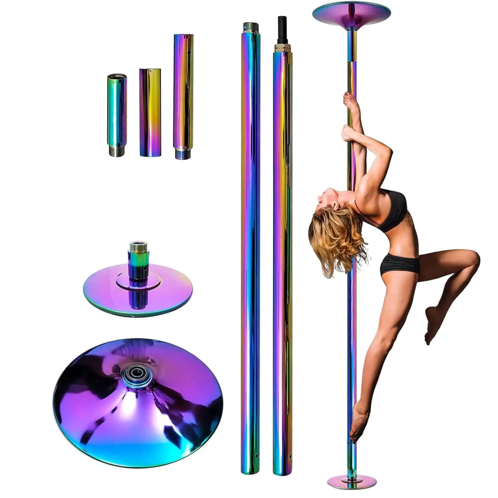Pole Dance Pole, Palo da Ballo Professionale, Asta da Pole Dance da 45 mm con modalità Statica e Rotante, Regolabile da 2,23 a 2,74 m, Adatta per Palestre, Feste,Colorful