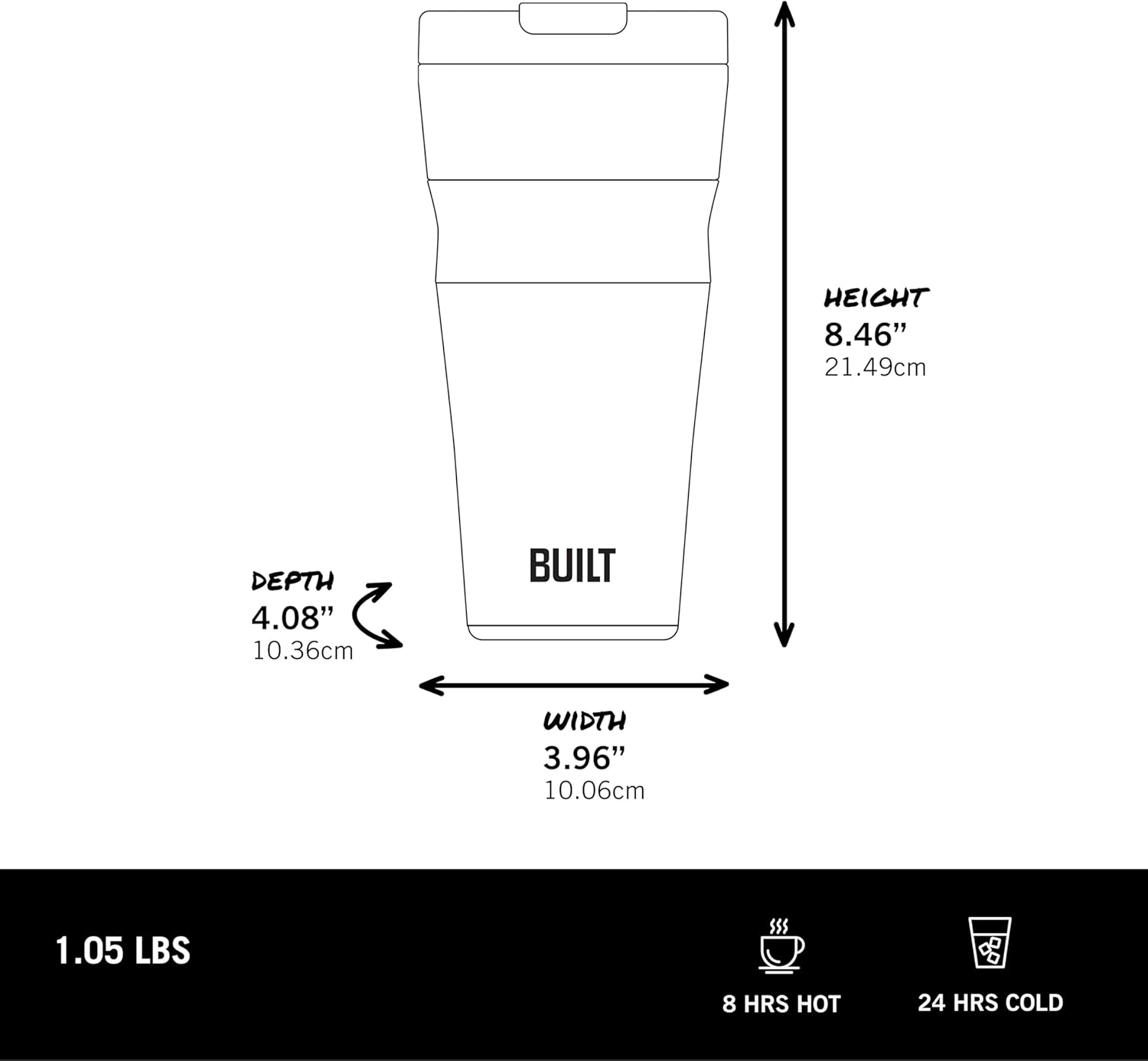 BUILT 24oz Shasta Double Wall Vacuum Insulated Stainless Steel Tumbler with Easy to Clean Flip to Open Lid, Marshmallow - Image 4