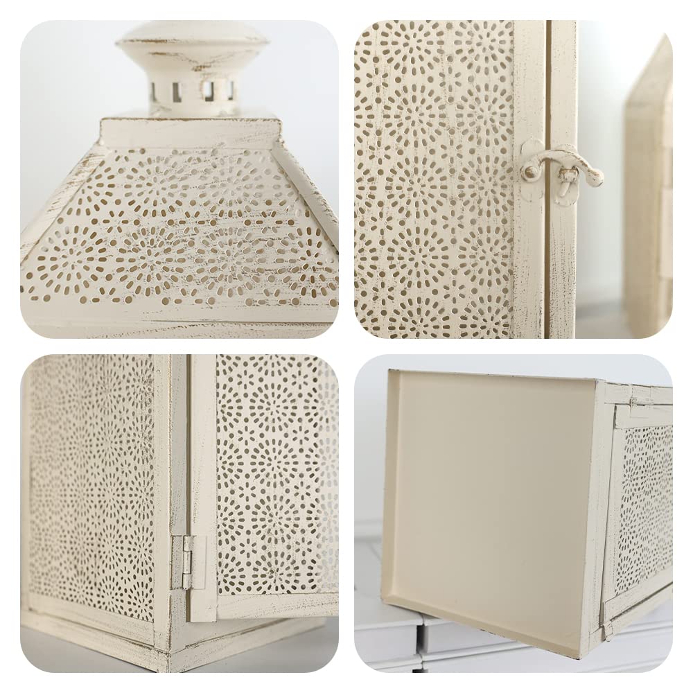 NEEDOMO 2Pack Outdoor Lantern, 16" Large White Candle Lanterns Decorative Indoor, Metal Frame with Glass, Vintage Farmhouse Lantern Decor for Front Porch, Garden, Patio, Pathway, Balcony,Yard