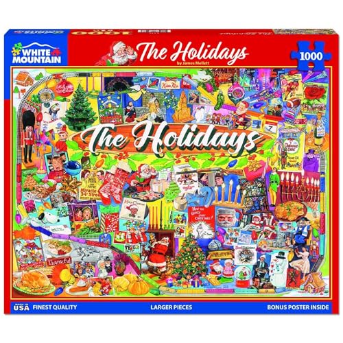 Rompecabezas White Mountain 1000 Piezas The Holidays 24"x30" con Temática de Navidad y Personajes Santa y Snoopy miniatura 1