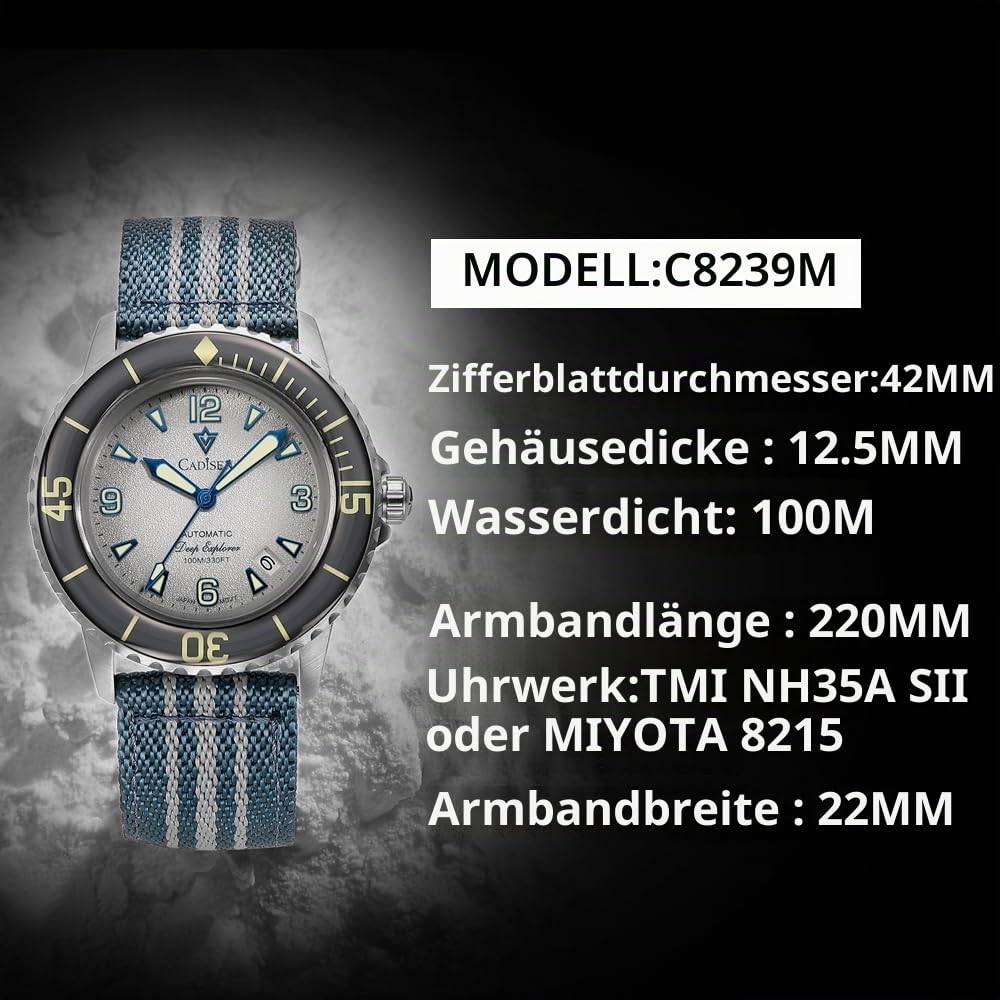 CADISEN Automatik Uhr Herren Mineralglas 100M Wasserdicht Armbanduhr Beiläufig