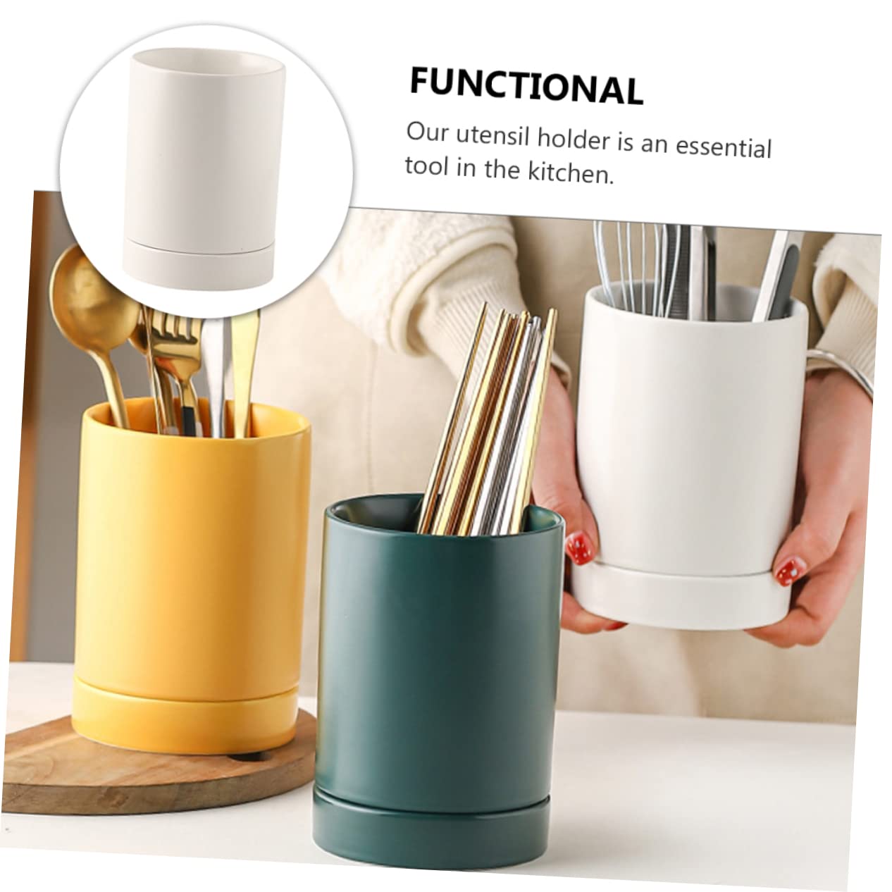 LIFKOME Support à Baguettes en Céramique Blanc pour Ustensiles Cuisine, Facile à Nettoyer et Conçu pour Garder la Vaisselle Sèche Cuisine