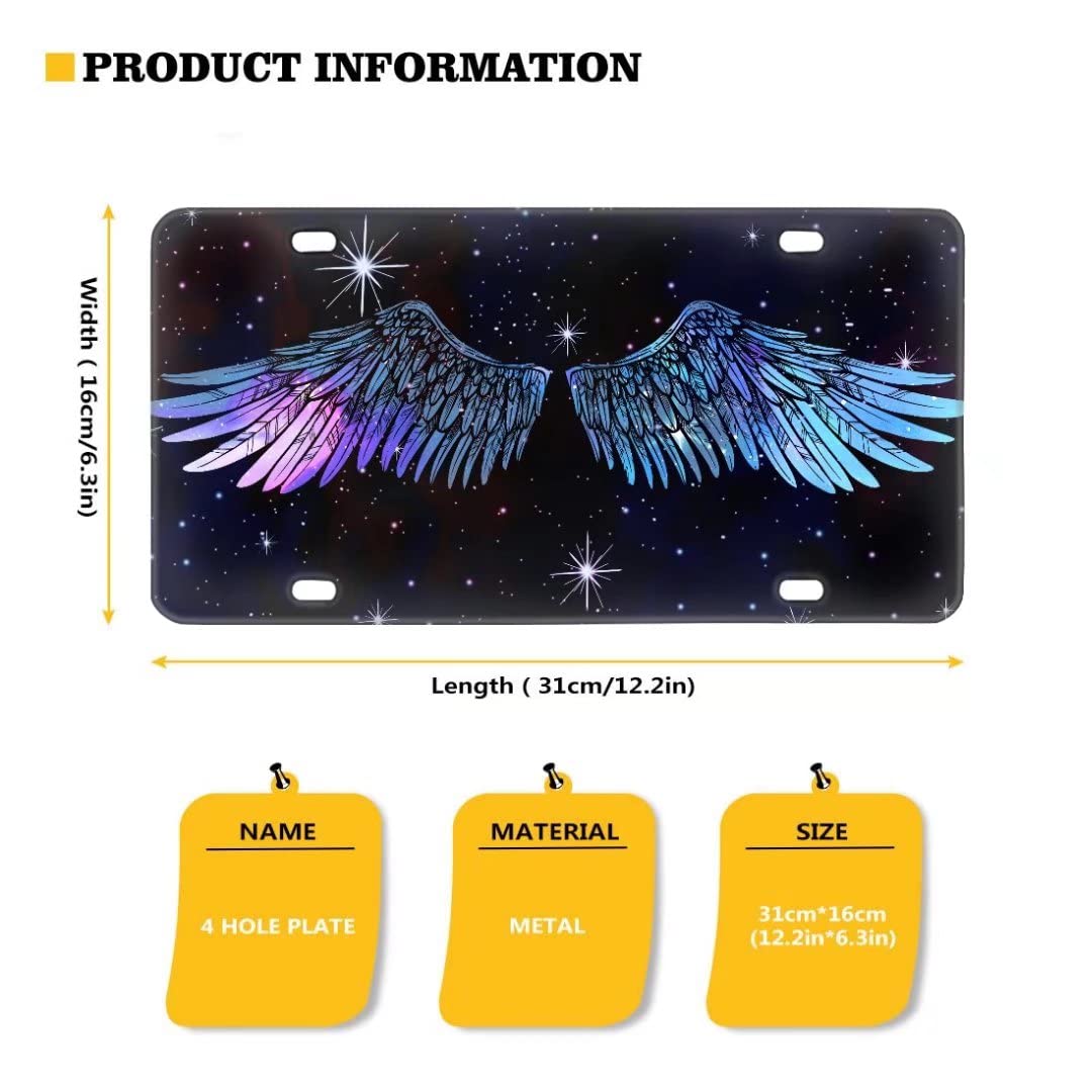 GOSTONG Angel Wings Starry License Plate Auto Accessories Metal License Plate Cover for All Vehicle,12x6 inch Car License Accessiores Auto Decorative