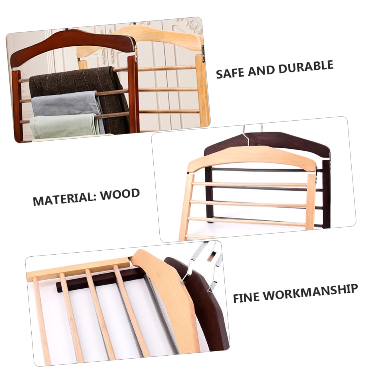 ULTECHNOVO 4 Piezas Perchas de Madera Multifuncionales Antideslizantes para Pantalones y Ropa Multi Plegables para Secado y Organización Ganchos Giratorios Flexibles para Armario