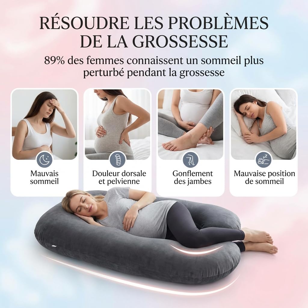 Coussin Ergonomique Chillow Original-Coussin Corps Entier pour Femme Enceinte Support Ergonomique Ventre Et Dos Idéal pour Sommeil Et Allaitement Housse Douce (Blanc,140x80cm(2kg))