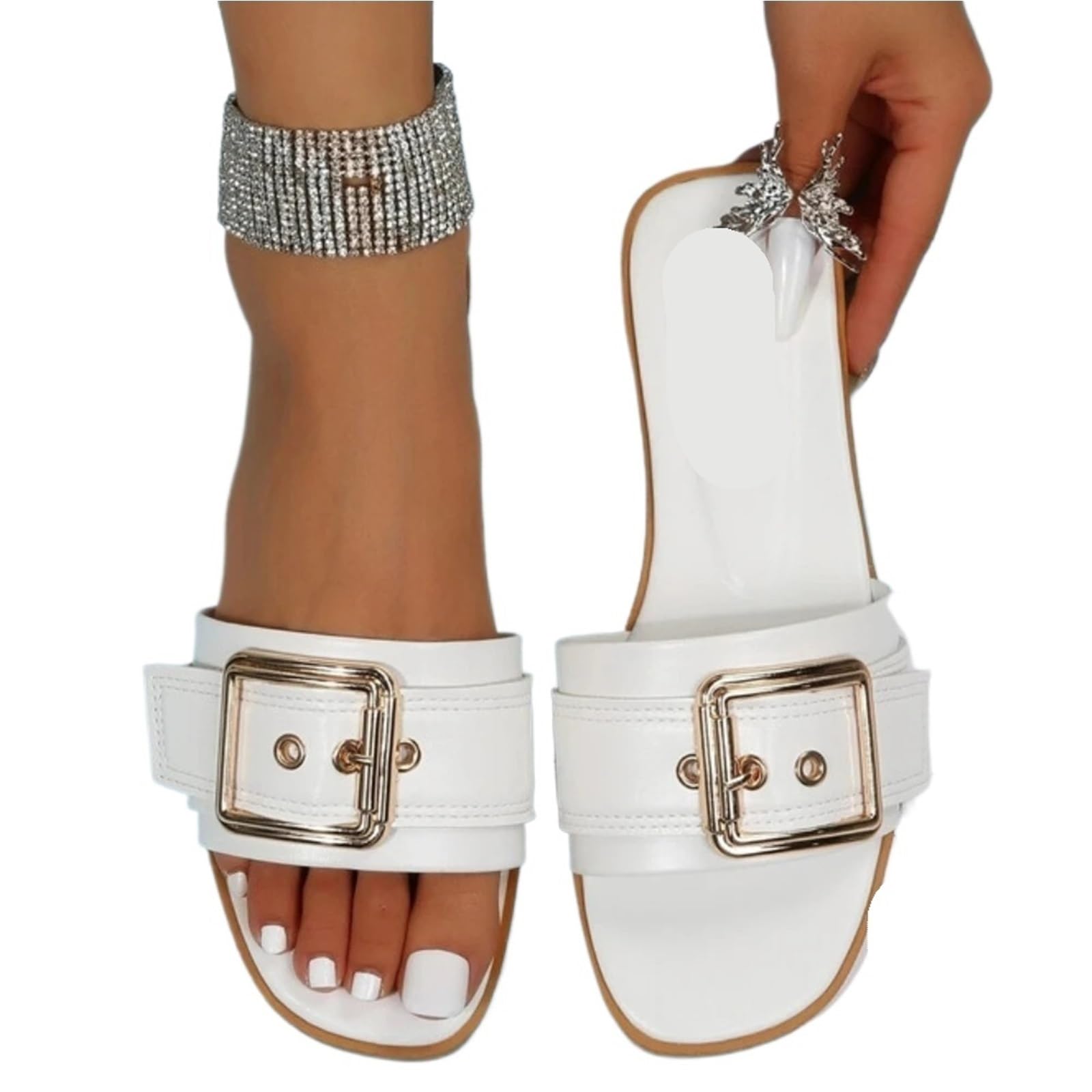 Ciabatte da Donna Ciabatte Piatte con Punta Aperta da Donna, Scarpe estive da Donna per La Doccia(41)
