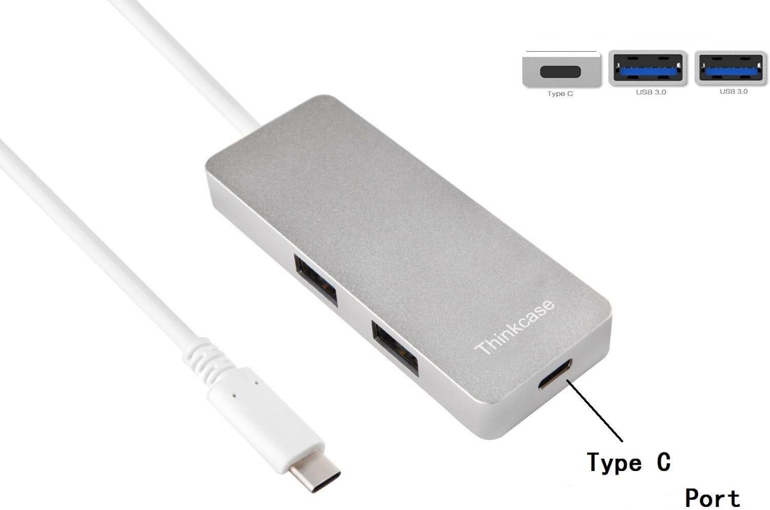 USB Type C Hub,Thinkcase USB 3.1 Type-C to 2-Ports USB3.0 Hub Adapter with USB-C Charging Port, the USB-C Charging Port ONLY Works for 2015 Apple New MacBook