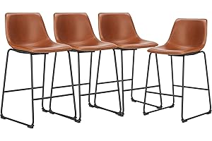 DUMOS Set of 4 Barstools, Modern Faux Leather High Barstools
