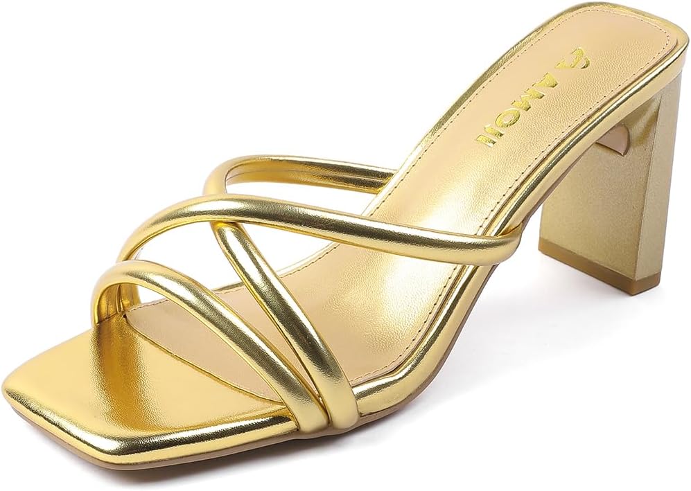 Amoji Women 3 Inch Slip On Heels Lady Heeled Sandal 332