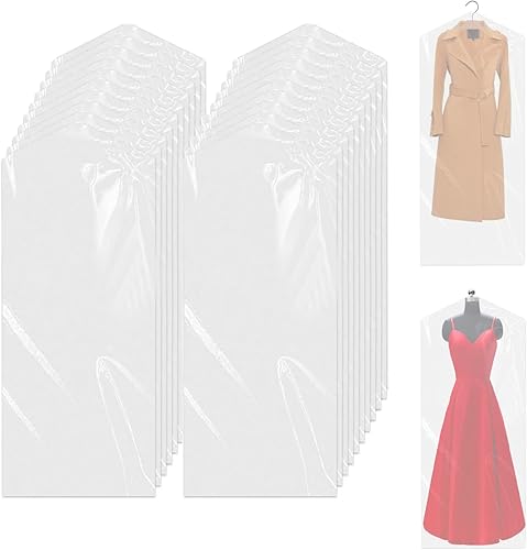 Paquete de 20 bolsas de ropa para colgar ropa, bolsas transparentes de limpieza en seco, bolsas de ropa colgantes a prueba de polvo, para