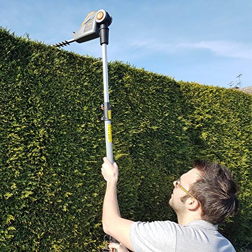 Terratek 20V Cordless Hedge Trimmer, 2.4m Long Reach Telescopic Hedge Trimmer Extendable 45cm Cutting Length, 5 Positions for Tall Hedges