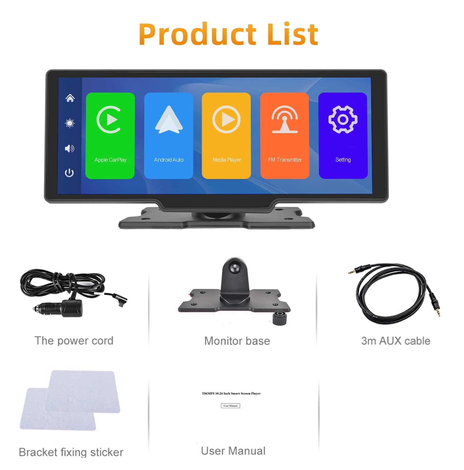 Podofo Autoradio Portatile con Android Auto 9,3 Pollici Touchscreen Monitor Audio Radio Stereo con Bluetooth, Trasmissione FM, Airplay, Collegamento a Specchio