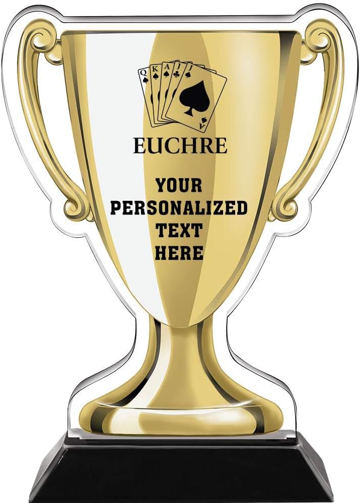 Crown Awards 7" Euchre Gold Cup Trophies, Custom Euchre Acrylic Cup Trophy Prime