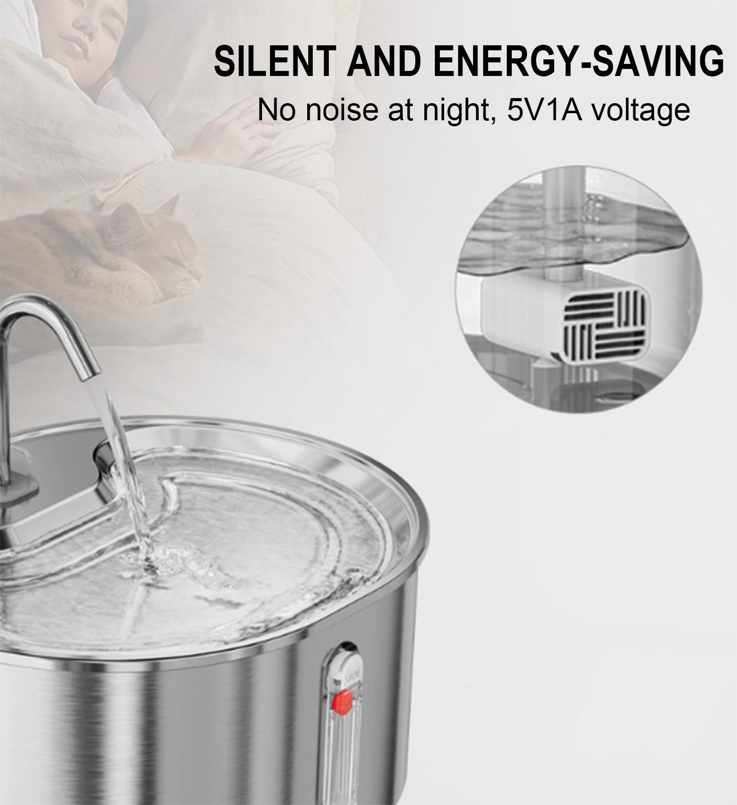 Cat Water Fountain 3L,Stainless Steel Pet Water Fountain with Water Level Window, Automatic Pet Dispenser with Quiet Pump,Ideal for Cats and Dogs - image 7